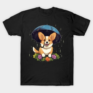 Corgi Rainy Day With Umbrella T-Shirt